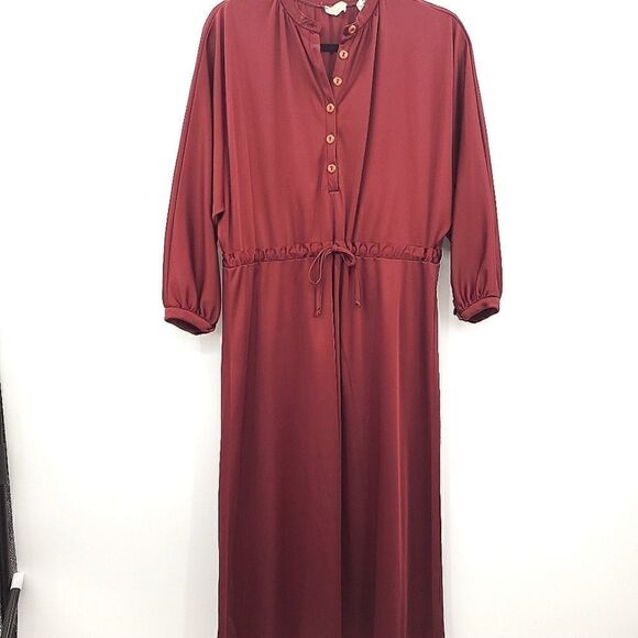 Chipper 70s 80s Long Sleeve Dress Button up Front and Drawstring Waist Vintage - Picture 2 of 16